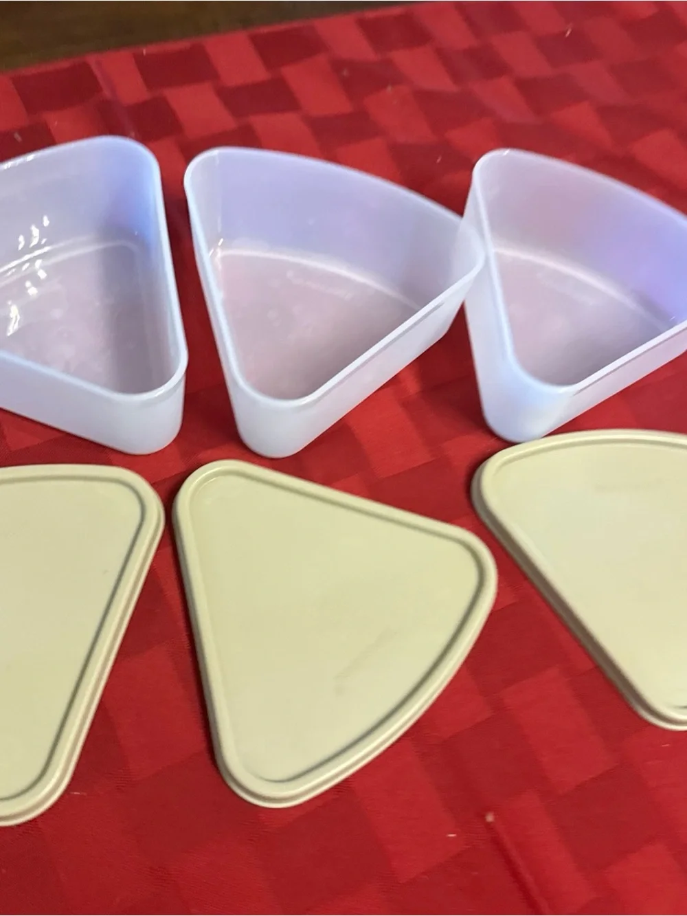 Triangle Snack Containers with Beige Lids - Set of 3